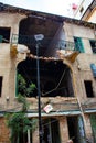 Facade of a building collapsed in an explosion