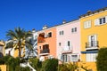 Facade building in colorfull. Residential building with balconies and windows.