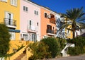 Facade building in colorfull. Residential building with balconies and windows.