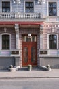 Facade of the building and entrance to the embassy of Russian Federation in Latvia