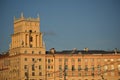 Facade of a building in the Stalinist style on Leninsky Avenue in Moscow Royalty Free Stock Photo