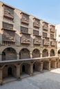 Facade of caravansary of Bazaraa, with vaulted arcades suited in Gamalia district, Medieval Cairo, Egypt