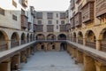 Caravansary Wikala of Bazaraa, with vaulted arcades and windows covered by interleaved wooden grids mashrabiyya, Cairo, Egypt