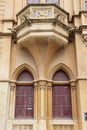 Facade of Casa Gourgion, a neo-ghotic residential house on St Paul\'s square, by architect Andrea Vassallo, in Mdina, Malta