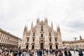 Facade of the Cathedral in the Duomo square. Italy, Milan Royalty Free Stock Photo