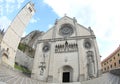 Facade of the Cathedral in Gemona town with the bell tower photo Royalty Free Stock Photo