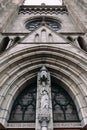 Facade of Cathedral of Saint Mary of the Assumption. Marble Gothic church with Saint Mary sculpture in the front Royalty Free Stock Photo