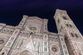 Facade of the Cathedral Santa Maria del Fiore at night in Flore Royalty Free Stock Photo