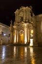 Facade of Cathedral of Syracuse by night in Ortygia Royalty Free Stock Photo