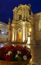 Facade of Cathedral of Syracuse by night in Ortygia - Italy Royalty Free Stock Photo