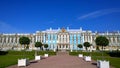 Facade of Catherine Palace in Pushkin. Favorite place for excursions and travel of tourists. Ancient historical architecture.