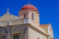 Facade of Church Agios Nikolaos over blue sky