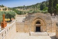 The facade of the Church of the Assumption Mary`s Tomb, located at the foot of Mount of Olives, Jerusalem, Israel