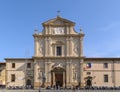 Facade of the church of San Marco from the square. The buildings of the church of St. Mark and the monastery appeared in Florence Royalty Free Stock Photo