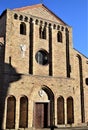 Facade of the church of Santa Sofia, one of the oldest in Padua, photographed from under the porch on the left, outlined by the bl