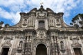 The facade of the Church of the Society of Jesus La Iglesia de la Compania de Jesus in the city of Quito, in Ecuador