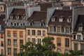 Facade close-up of typical semidetached buildings seen from the Center Georges Pompidou in Paris. Royalty Free Stock Photo