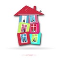 Facade of colorful cartoon house. Vector illustration Royalty Free Stock Photo