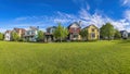 Facade of colorful traditional two-storey houses at Daybreak, Utah Royalty Free Stock Photo