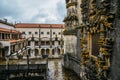 Facade of the Convent of Christ with its famous intricate Manueline window in medieval Templar castle in Tomar, Portugal