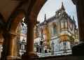 Facade of the Convent of Christ with its famous intricate Manueline window in medieval Templar castle in Tomar, Portugal