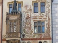 Facade decorated in gothic style  to Prage in Czech Republic. Royalty Free Stock Photo