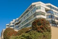 Facade detail of a modern low-rise apartment building. Abstract Architectural Detail of a Condo Building Royalty Free Stock Photo