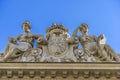 Facade detail of Real Academia Nacional de Medicina building. Located in Arrieta Street, Madrid, Spain