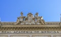 Facade detail of Real Academia Nacional de Medicina building. Located in Arrieta Street, Madrid, Spain. Royalty Free Stock Photo