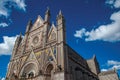 Facade details of the opulent and monumental Orvieto Cathedral in Orvieto.