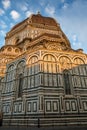 Facade and Dome of Cathedral of Saint Mary of Flower in Florence in Sunrise, Italy Royalty Free Stock Photo