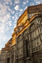 Facade and Dome of Cathedral of Saint Mary of Flower in Florence in Sunrise, Italy Royalty Free Stock Photo