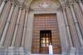 Facade and doors of the Church of the Sacred Heart of Jesus in Bologna, Italy. Religious architecture Royalty Free Stock Photo