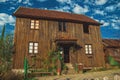 Facade with entrance of charming wooden old house