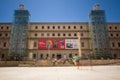 Facade and entrance to the Queen Sofia National Museum in Madrid shot in long exposure