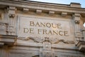 Facade of an establishment of the bank of France where it is written on it in French `bank of France`