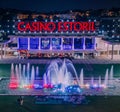 Facade of Estoril Casino at night located in Estoril, Portugal 30km west of Lisbon Royalty Free Stock Photo