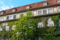 The facade of the European old house overgrown with green ivy Royalty Free Stock Photo