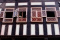 Structures of a fachwerk house with stained glass windows, Erfurt, Germany Royalty Free Stock Photo