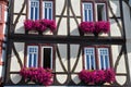 Facade of Fachwerkhaus with flowers in Germany
