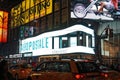 Facade of the famous Aeropostale shopping mall at Times Square in New York at night