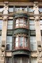 Facade of the famous hotel in an old European city.