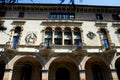 Facade with four-light and small balconies of a medieval palace in Padua in the Veneto (Italy)