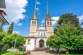 Facade front view of the court Church of St. Leodegar in Lucerne Switzerland