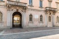 Facade of the Giuseppe Garibaldi Historical Museum in the historic center of Como, Italy