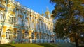 Facade and golden domes of Catherine Palace located in a suburb of St. Petersburg, in Pushkin city Tsarskoe selo, Russia. Travel Royalty Free Stock Photo