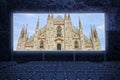 Facade of the Gothic cathedral in Milan Lombardy - Italy - Outdoor cinema concept image