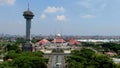 Facade of Great Mosque of Central Java and Asmaul Husna Tower, Semarang, aerial