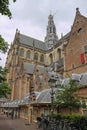 Facade of the Grote Kerk (Sint-Bavokerk) in the historic center Royalty Free Stock Photo