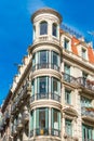 Facade of a historic building in the city center, Barcelona, Catalonia, Spain. Vertical Royalty Free Stock Photo